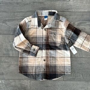 NWT Old Navy Plaid Kids Shirt in Brown and Cream